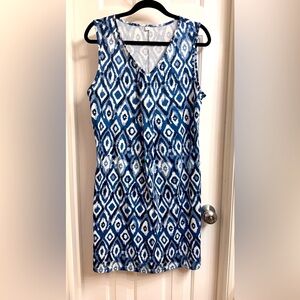 Blue and White Sleeveless Dress with front pleat. Size Large. New without tags.